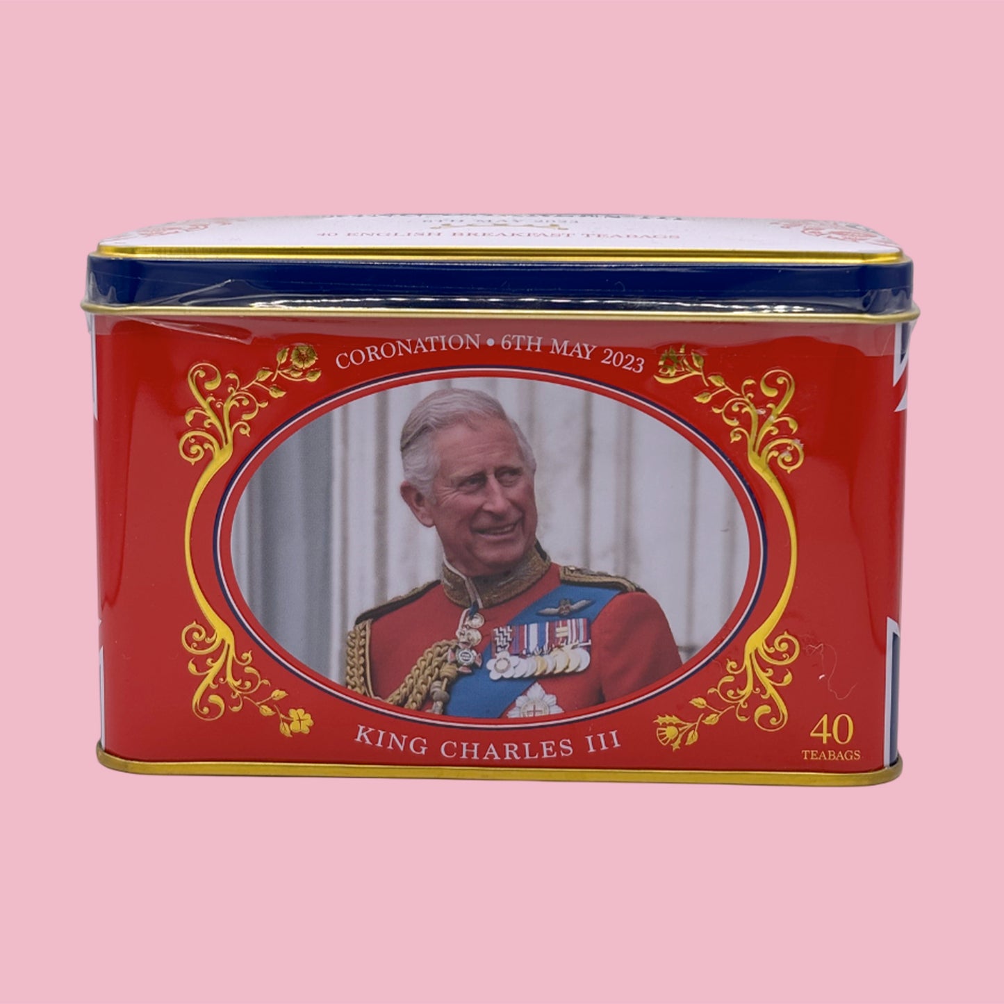 King Charles III Coronation Tea Tin, 40 tea bags of English Breakfast Tea